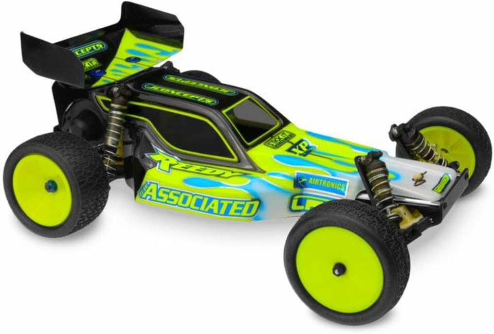 Model of a racing car with green and black colors on a white background