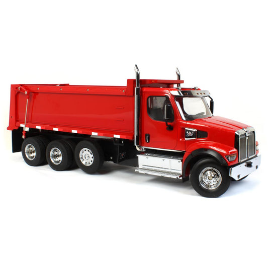 Red dump truck model on a white background