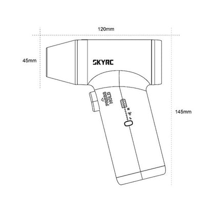 Technical drawing of a SKYRC product with dimensions labeled
